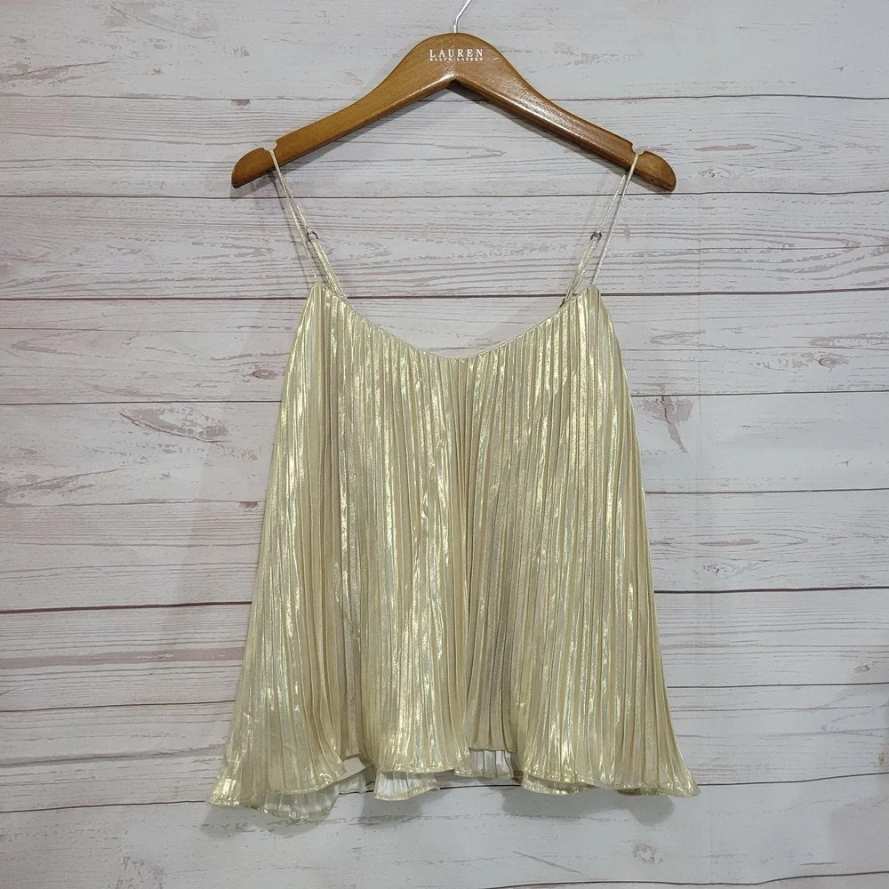 Abercrombie & Fitch Mettalic Gold Swing Top Womens XS Pleated Party Glam Sexy